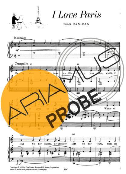 Cole Porter I Love Paris score for Klavier