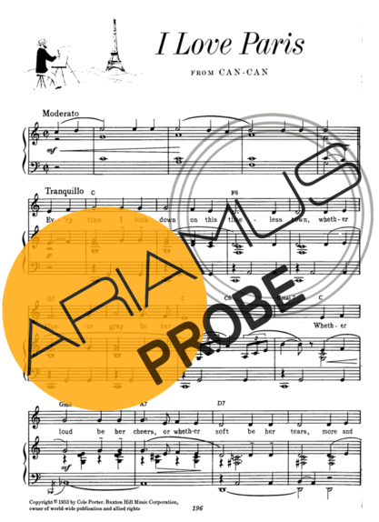 Cole Porter I Love Paris score for Klavier