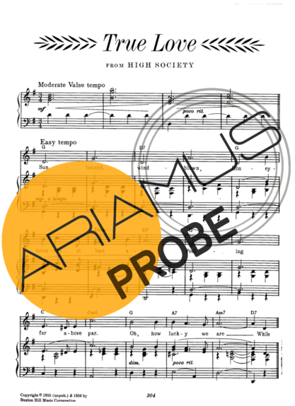 Cole Porter True Love score for Klavier