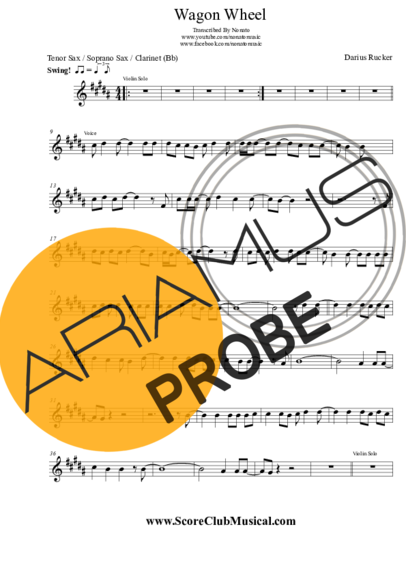 Darius Rucker Wagon Wheel score for Tenor-Saxophon Sopran (Bb)