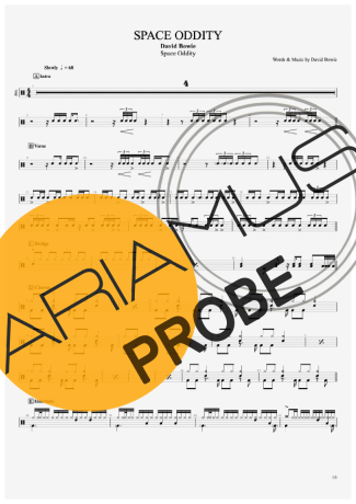 David Bowie Space Oddity score for Schlagzeug