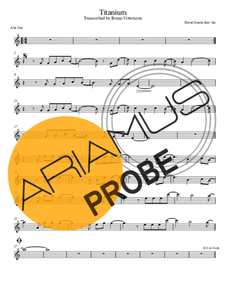 David Guetta feat Sia Titanium score for Alt-Saxophon