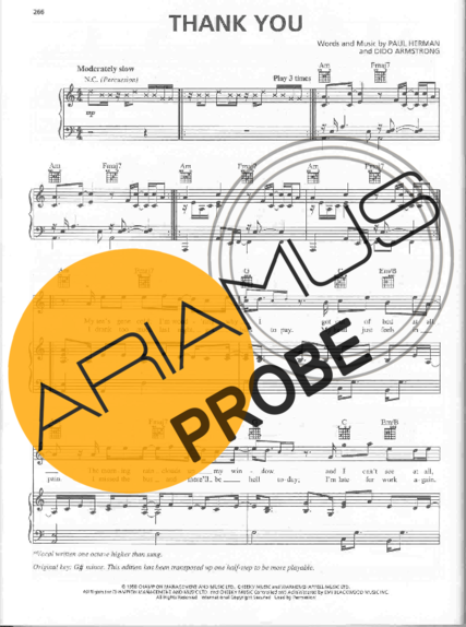 Dido Thank You score for Klavier