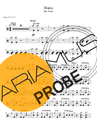 Die Ärzte Hurra score for Schlagzeug