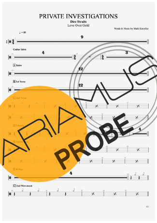 Dire Straits Private Investigations score for Schlagzeug