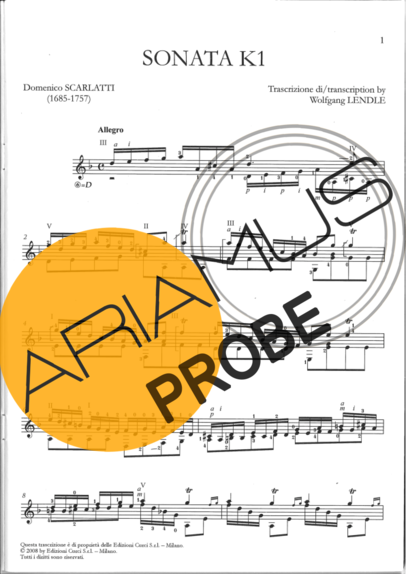 Domenico Scarlatti Sonata K1 score for Akustische Gitarre