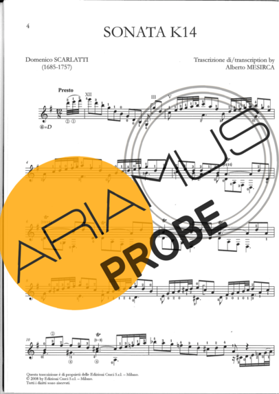 Domenico Scarlatti Sonata K14 score for Akustische Gitarre