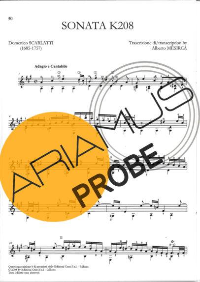 Domenico Scarlatti Sonata K208 score for Akustische Gitarre