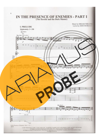 Dream Theater In The Presence Of Enemies Part I score for Gitarre