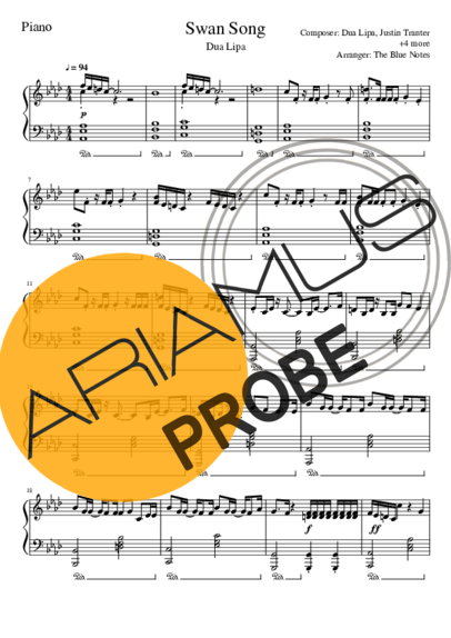 Dua Lipa Swan Song score for Klavier