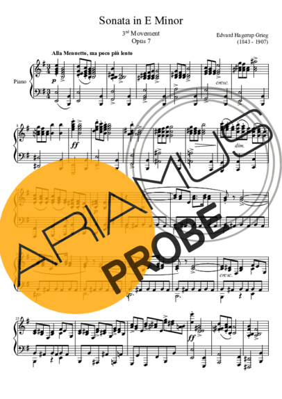 Edvard Grieg Sonata in E Minor Opus 7 3rd Movement score for Klavier