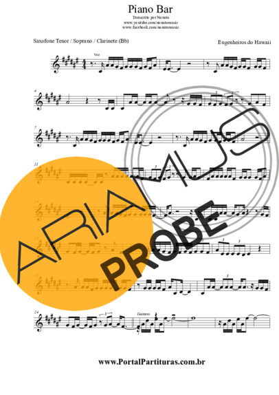 Engenheiros do Hawaii Piano Bar score for Tenor-Saxophon Sopran (Bb)