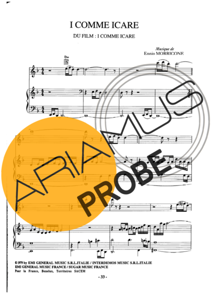 Ennio Morricone I Comme Icare score for Klavier
