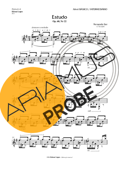 Fernando Sor Estudo Op. 60 Nr 22 score for Akustische Gitarre