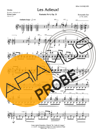Fernando Sor Les Adieux (Fantasia Nr 6) Op. 21 score for Akustische Gitarre