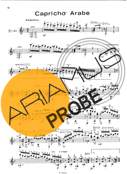 Francisco Tárrega Capricho Arabe score for Akustische Gitarre