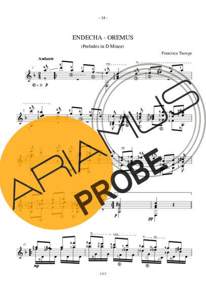 Francisco Tárrega Edecha Oremus (Preludes In Dm) score for Akustische Gitarre