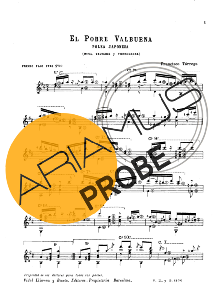 Francisco Tárrega El Pobre Valbuena (Polka Japonesa) score for Akustische Gitarre