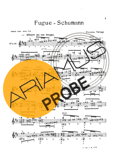 Francisco Tárrega Fugue - Schumann score for Akustische Gitarre