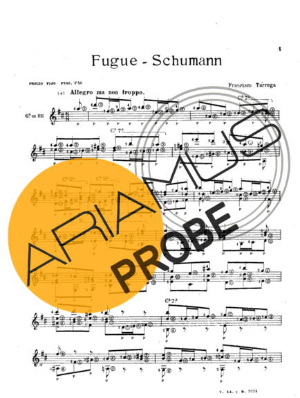 Francisco Tárrega Fugue - Schumann score for Akustische Gitarre