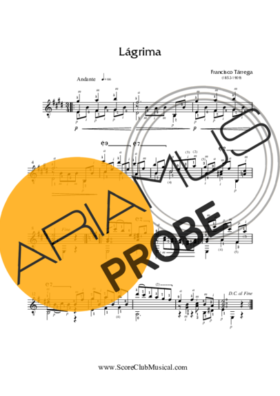 Francisco Tárrega Lágrima score for Akustische Gitarre