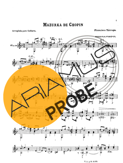 Francisco Tárrega Mazurka De Chopin score for Akustische Gitarre
