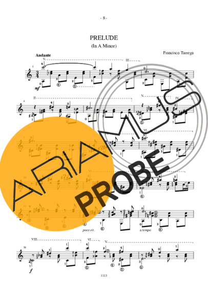 Francisco Tárrega Prelude In Am score for Akustische Gitarre