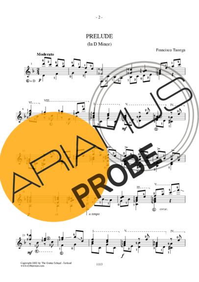 Francisco Tárrega Prelude In Dm score for Akustische Gitarre