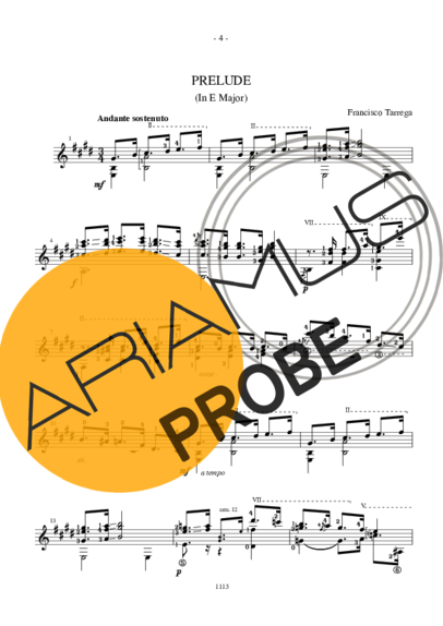 Francisco Tárrega Prelude In E Major score for Akustische Gitarre