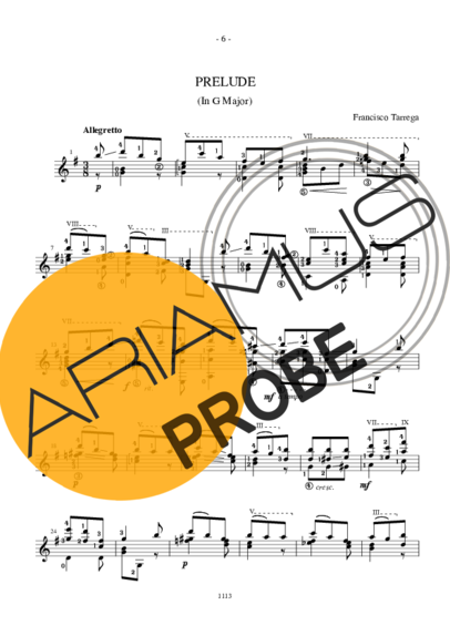 Francisco Tárrega Prelude In G score for Akustische Gitarre