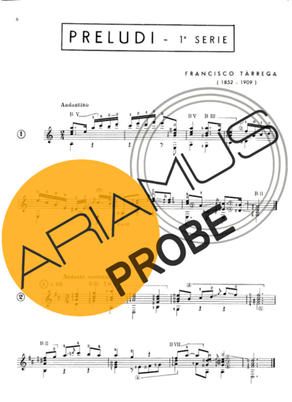 Francisco Tárrega Preludios score for Akustische Gitarre