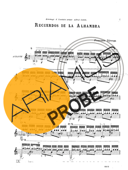 Francisco Tárrega Recuerdos De La Alhambra score for Akustische Gitarre