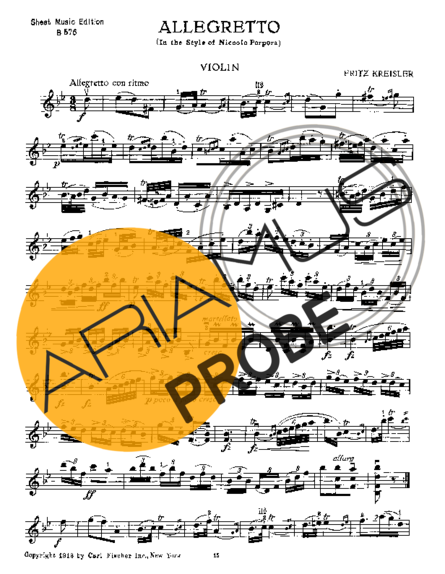 Fritz Kreisler Allegretto Porpora score for Geigen