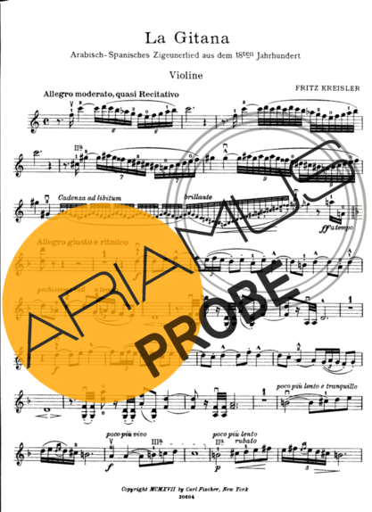 Fritz Kreisler La Gitana score for Violine