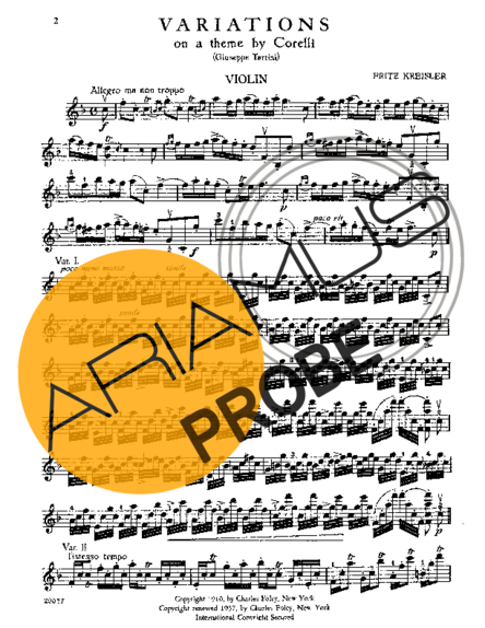Fritz Kreisler Variations on a Theme of Corelli score for Geigen