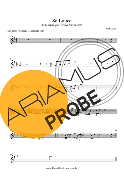 Gal Costa Só Louco score for Tenor-Saxophon Sopran (Bb)