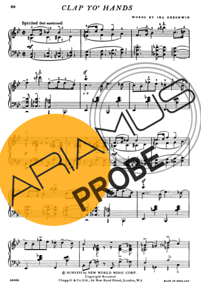 George Gershwin Clap Your Hands score for Klavier