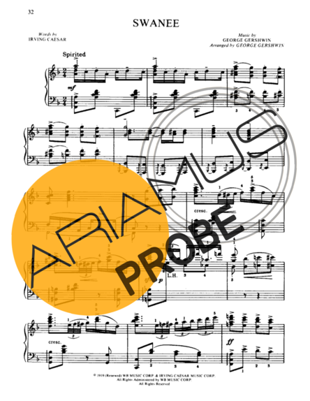 George Gershwin Swanee score for Klavier