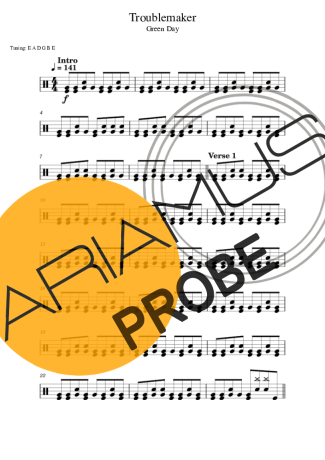 Green Day Troublemaker score for Schlagzeug