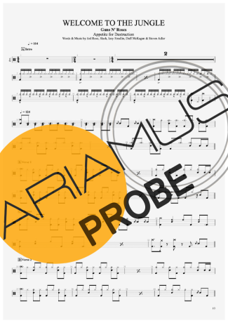 Guns N Roses Welcome To The Jungle score for Schlagzeug