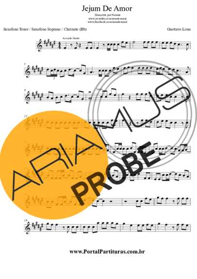 Gusttavo Lima Jejum De Amor score for Tenor-Saxophon Sopran (Bb)