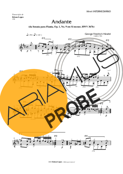 Handel Andante (Sonata para Flauta em Si Menor) score for Akustische Gitarre