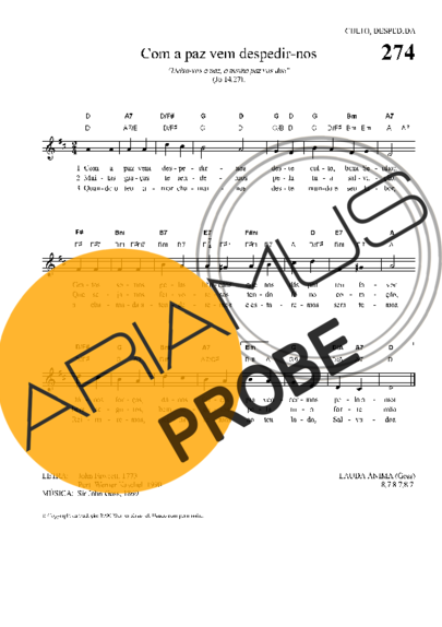 Hinário Para o Culto Cristão Com A Paz Vem Despedir-nos score for Keys