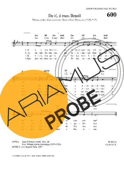 Hinário Para o Culto Cristão De Ti ó Meu Brasil score for Keys