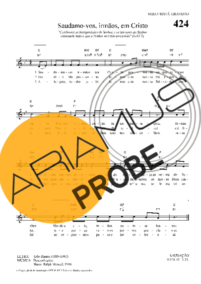 Hinário Para o Culto Cristão Saudamo-vos Irmãos Em Cristo score for Keys