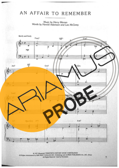 Jazz Standard An Affair To Remember score for Klavier