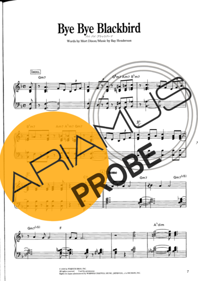 Jazz Standard Bye Bye Blackbird score for Klavier