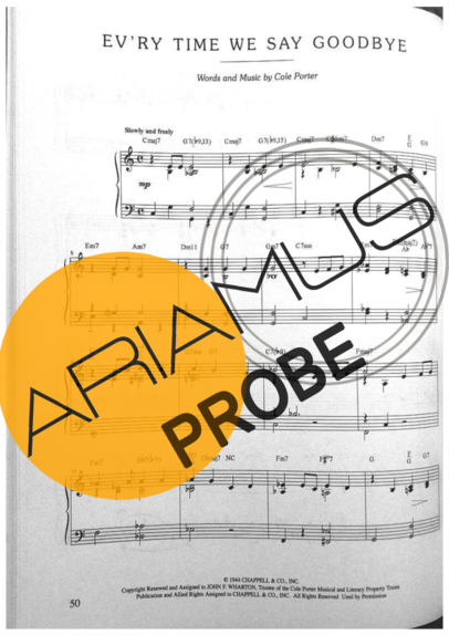Jazz Standard Every Time We Say Goodbye score for Klavier