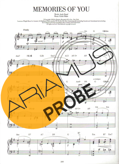 Jazz Standard Memories Of You score for Klavier