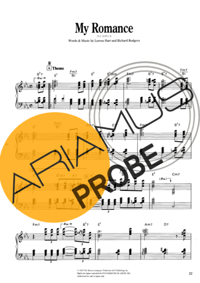 Jazz Standard My Romance score for Klavier